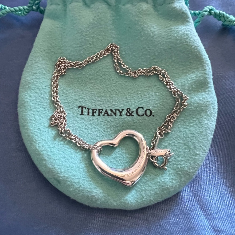 Tiffany & Co. Elsa Peretti Open Heart Necklace. 16 inch chain. Never worn.